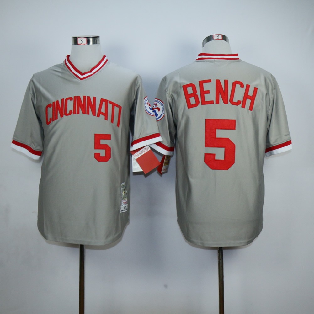 Men MLB Cincinnati Reds 5 Bench grey throwback1976 jerseys
